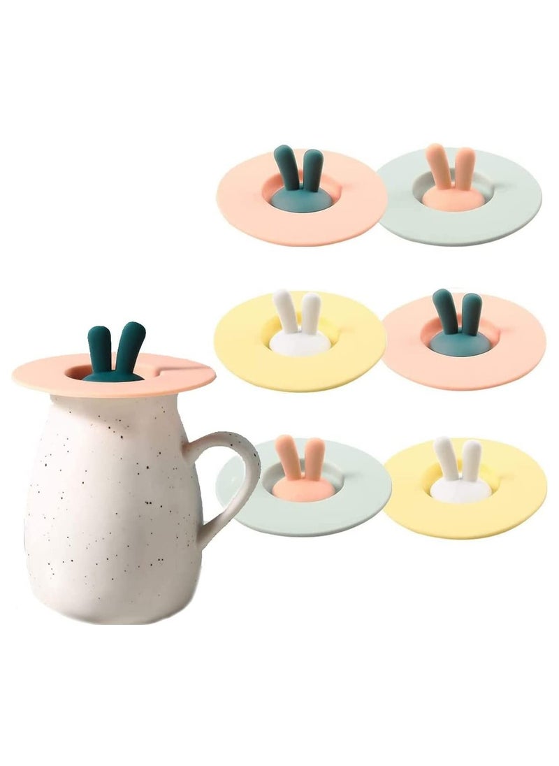 SYOSI 6pcs Silicone Cup Lid, Rabbit Dust Seal Cup Lid, Hot Cup Lid, Silicone Drink Cup Lid  - Image 1