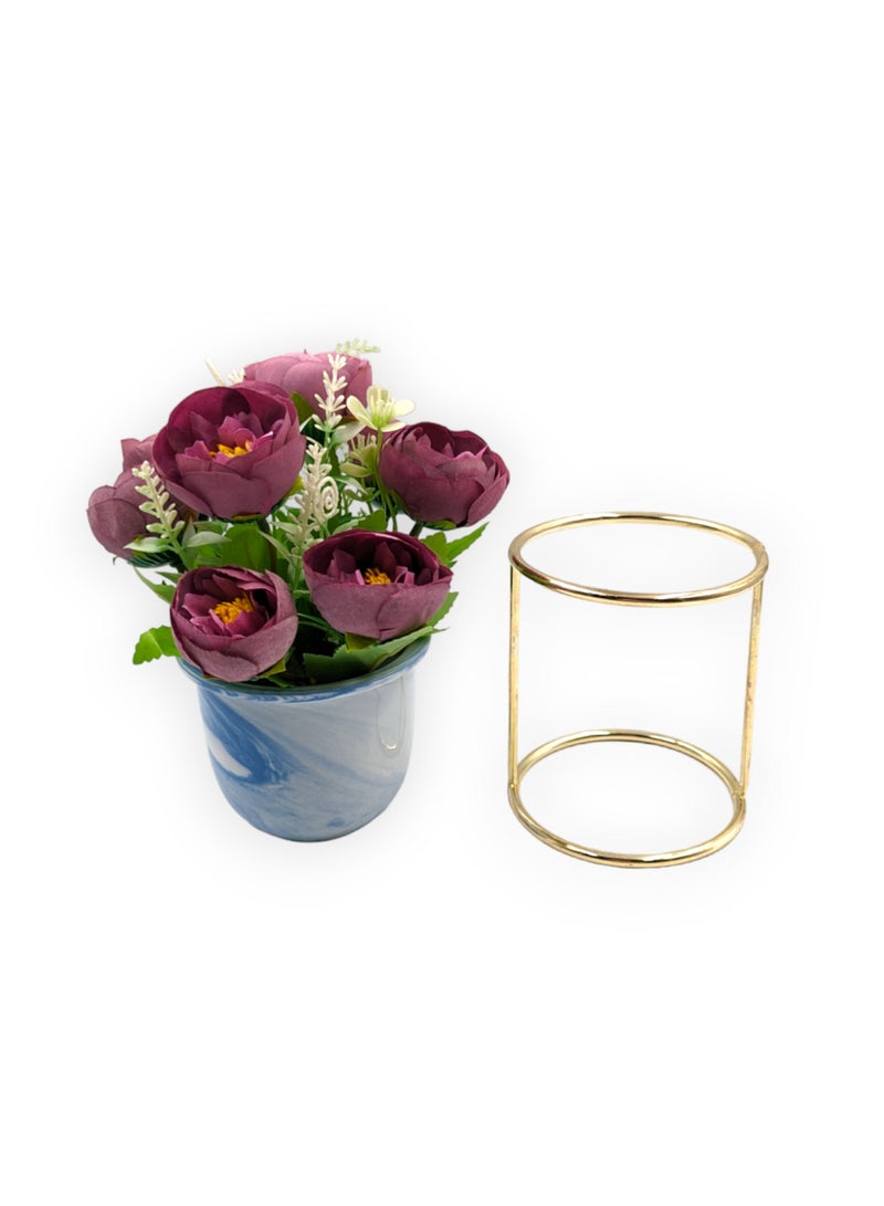 UNT Mini Artificial Flowers Bouquet with Small Ceramic Vase and Stand For Home Decoration - Image 3