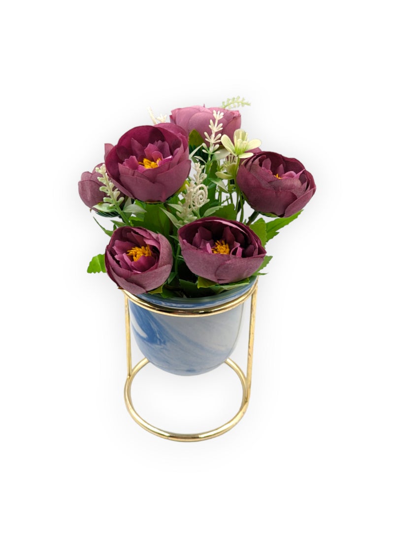 UNT Mini Artificial Flowers Bouquet with Small Ceramic Vase and Stand For Home Decoration - Image 2