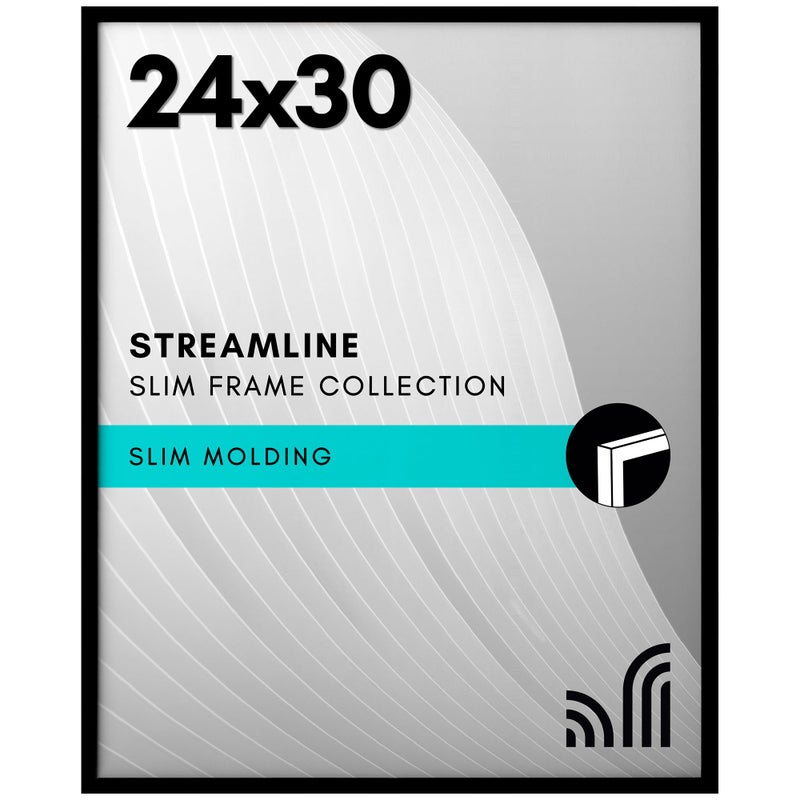 Americanflat 24x30 Picture Frame with Polished Plexiglass - Streamline Collection - Thin Border Picture Frame for Wall Display - Hanging Hardware Included - Black - Image 1