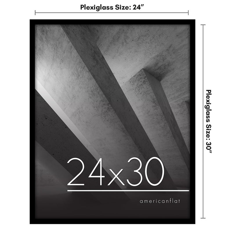 Americanflat 24x30 Picture Frame with Polished Plexiglass - Streamline Collection - Thin Border Picture Frame for Wall Display - Hanging Hardware Included - Black - Image 2