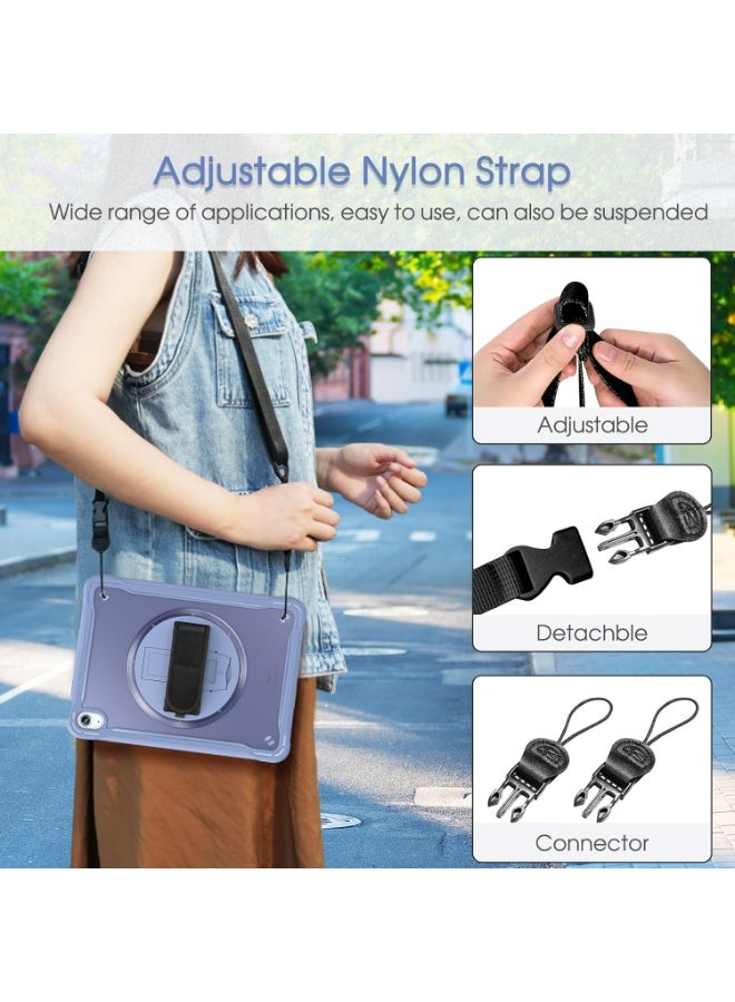 case for iPad (A16) 11th/10th Generation 11/10.9 inch 2025/2022,Rugged Shockproof Protective Cover with 360° Rotating Hand Strap/Stand,Screen Protector,Pencil Holder, pen, blue - Image 2