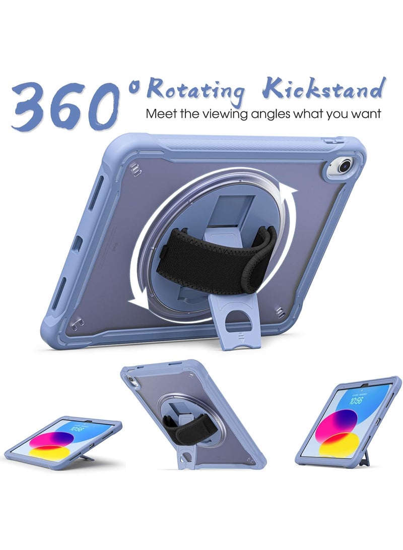 case for iPad (A16) 11th/10th Generation 11/10.9 inch 2025/2022,Rugged Shockproof Protective Cover with 360° Rotating Hand Strap/Stand,Screen Protector,Pencil Holder, pen, blue - Image 5