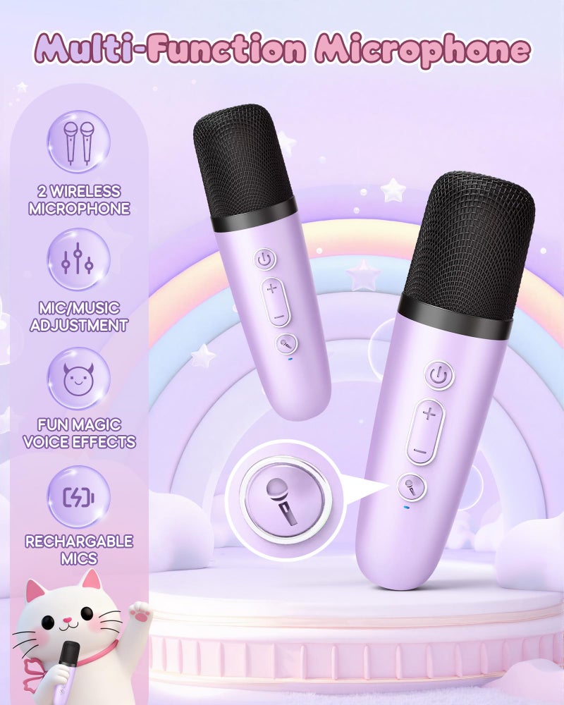 IROO Mini Karaoke Machine For Kids  2025 Top Toys Birthday Gifts Ideas For Girls Ages 4  5  6  7  8  9  10  12+ Years Old  Portable Mp3 Player With 2 Wireless Mics For Party - Image 3