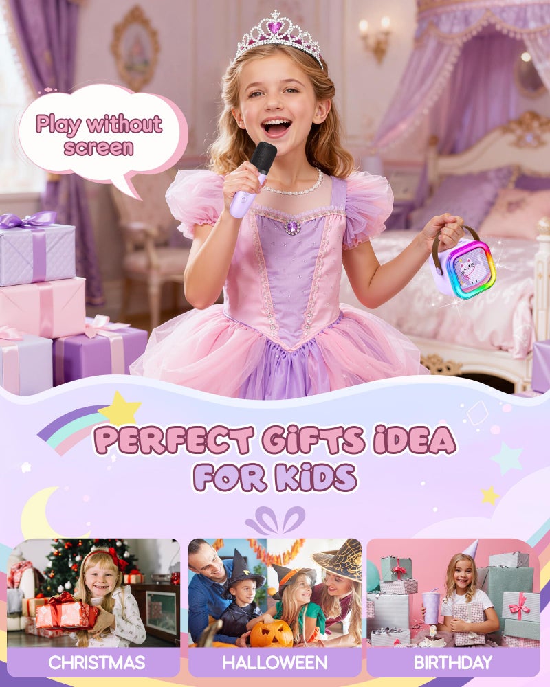 IROO Mini Karaoke Machine For Kids  2025 Top Toys Birthday Gifts Ideas For Girls Ages 4  5  6  7  8  9  10  12+ Years Old  Portable Mp3 Player With 2 Wireless Mics For Party - Image 2