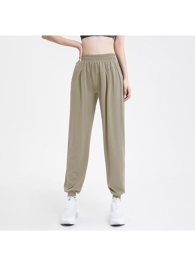 Loose Fit Yoga Pants Spring Summer Bit Cotton Large Size Cuffed Pure Color Pocket Casual Sports Women's Long Trousers - Image 1