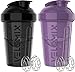 VELOMIX 2 Pack 20 oz Protein Shaker Bottles for Protein Mixes 2x Wire Whisk Leak Proof Shaker Cups for Protein Shakes and Pre Workout Protein Shaker Bottle Pack PurpleBlack - Image 1
