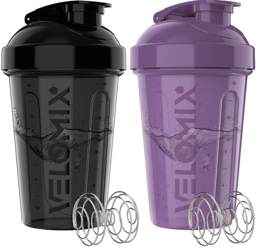 VELOMIX 2 Pack 20 oz Protein Shaker Bottles for Protein Mixes 2x Wire Whisk Leak Proof Shaker Cups for Protein Shakes and Pre Workout Protein Shaker Bottle Pack PurpleBlack - Image 2