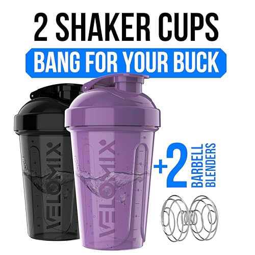 VELOMIX 2 Pack 20 oz Protein Shaker Bottles for Protein Mixes 2x Wire Whisk Leak Proof Shaker Cups for Protein Shakes and Pre Workout Protein Shaker Bottle Pack PurpleBlack - Image 5