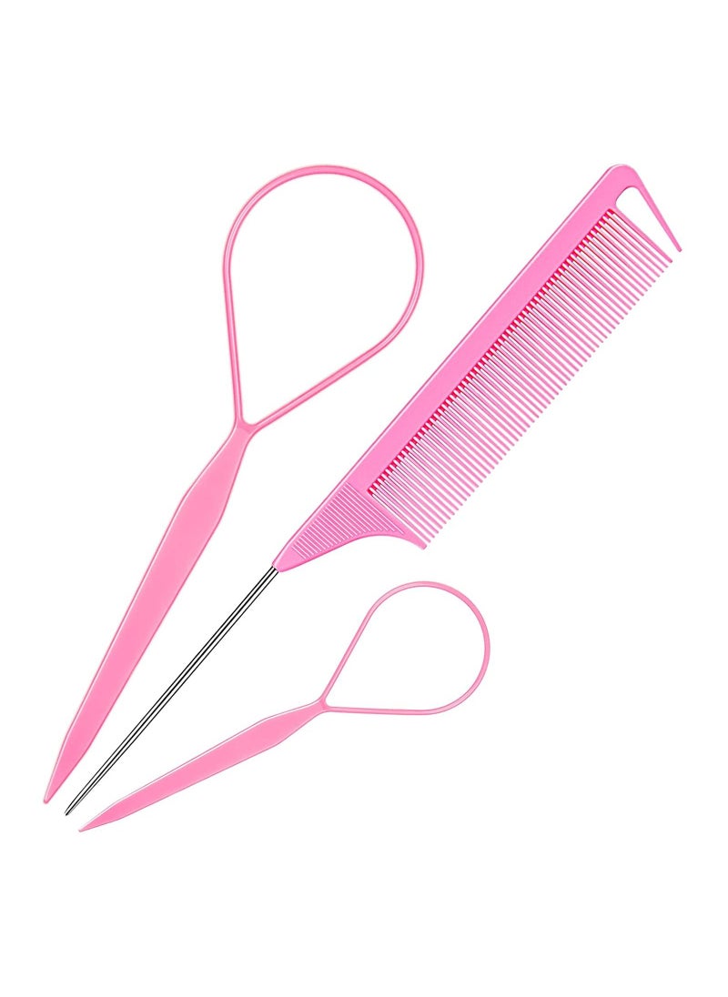 ORiTi Hair Tail 3Pack Hair Loop Tool Set with 2Pcs French Braid Tool Loop 1Pcs Rat Tail Comb Metal Pin Tail Braiding Comb for Hair Styling  - Image 1