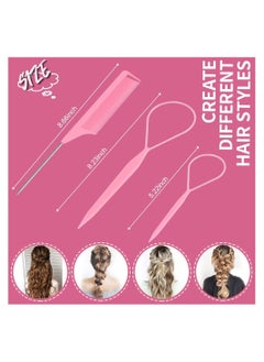 ORiTi Hair Tail 3Pack Hair Loop Tool Set with 2Pcs French Braid Tool Loop 1Pcs Rat Tail Comb Metal Pin Tail Braiding Comb for Hair Styling  - Image 2