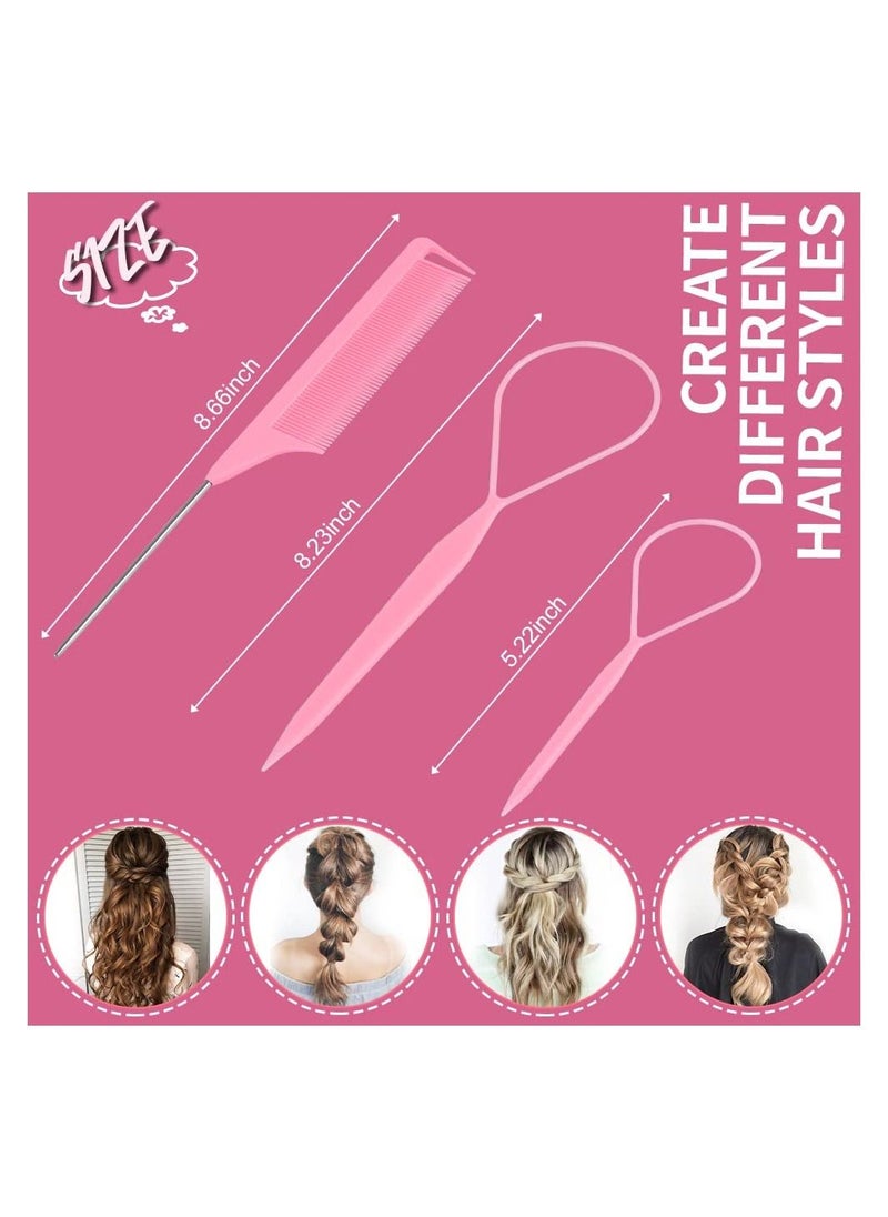 ORiTi Hair Tail 3Pack Hair Loop Tool Set with 2Pcs French Braid Tool Loop 1Pcs Rat Tail Comb Metal Pin Tail Braiding Comb for Hair Styling  - Image 2