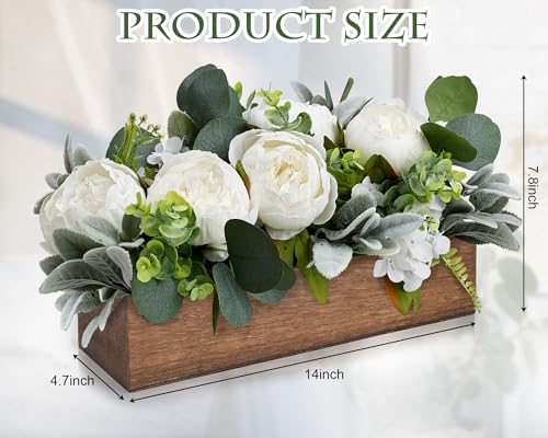 Scawim Pre-Made Flower Centerpieces for Table, Artificial Floral Centerpieces for Dining Table Wood Fake Peony Hydrangea Centerpiece for Wedding Living Room Office Bar Kitchen Table(White) - Image 2