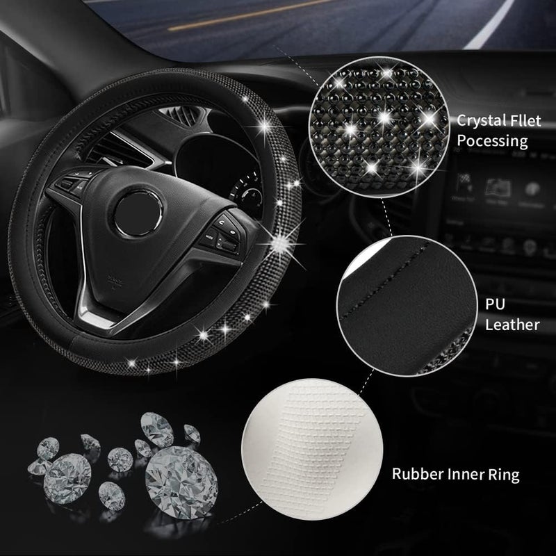 Outigu Diamond Leather Steering Wheel Cover Set for Women - 15 Inch Universal Fit with 15 Premium Car Accessories - Image 2