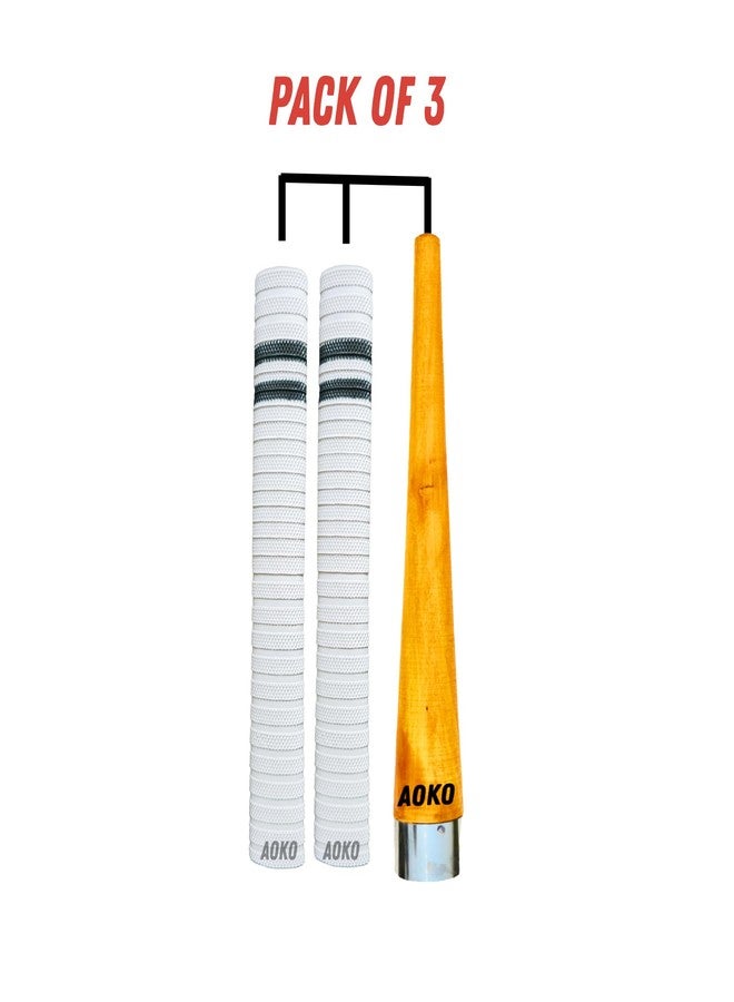 AOKO Cricket Bat Handle Rubber 2 Grips for Enhanced Performance With Better Shock Absorption And 1 Wooden Gripper Cone (pack of 3) - Image 2