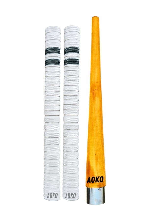 AOKO Cricket Bat Handle Rubber 2 Grips for Enhanced Performance With Better Shock Absorption And 1 Wooden Gripper Cone (pack of 3) - Image 1