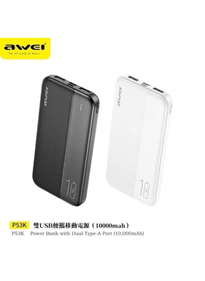 Awei P53K 10000mAh Powerbank Fast Charging 2.1A LED Power Display 2 USB Output Multiple Circuit Protection - pzsku/Z5B6D1E25A3FCF65B5D59Z/45/_/1734386731/d40f04f0-ccba-4f27-a554-4efa40059dc1