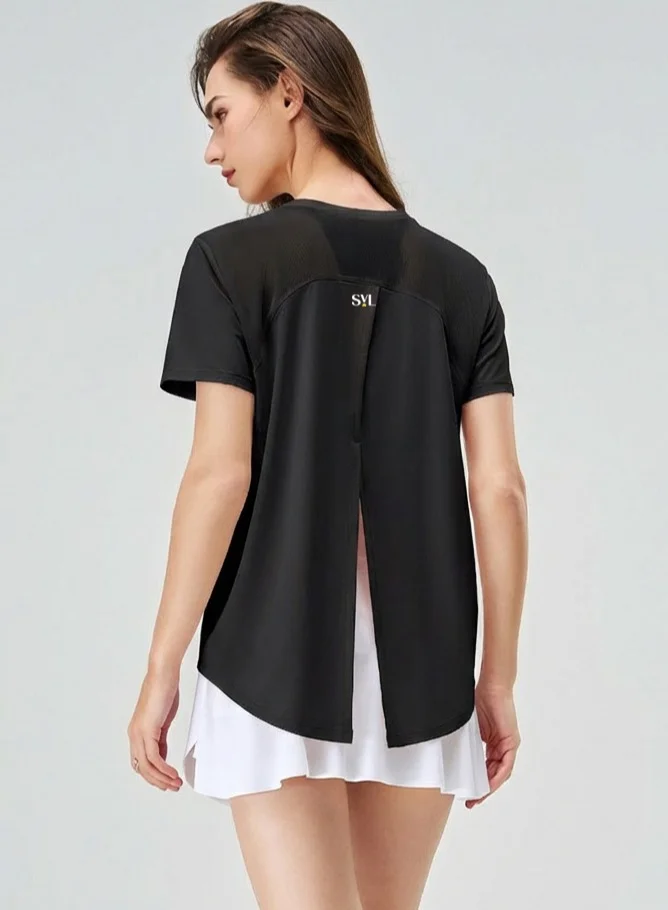 SVL Women's T-shirt with Half Slit Back - Black - SVL