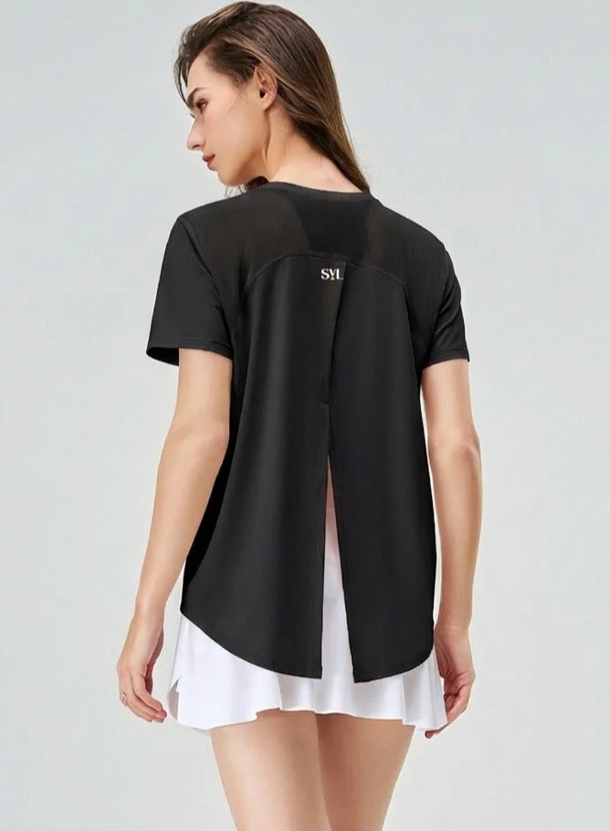 Svl Black Clara Padel & Tennis T-shirt with Half Slit Back for Women | Best Price UAE