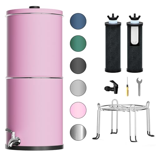 Purewell 3-Stage 0.01μm Ultra-Filtration Gravity Water Filter System, NSF/ANSI 42&372 Certification, 304 Stainless Steel Countertop System with 2 Filters and Stand, Reduce 99% Chlorine, 2.25G, PW-OB - Image 1