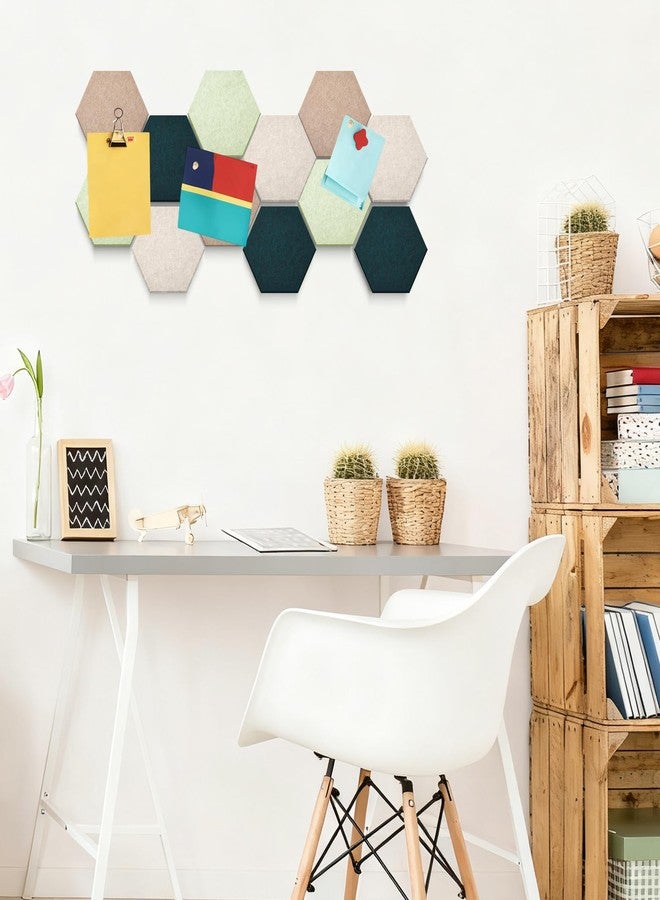 Mindsoft 32 Pcs 6'' x 7'' Hexagon Felt Cork Board Tiles with 50 Wooden Push Pins, Felt DIY Bulletin Board with 4 Tape for Office School Home Wall Decor Stickers Memos Photos Display - Image 2