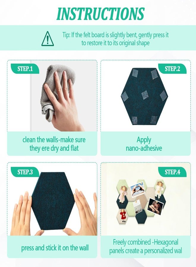 Mindsoft 32 Pcs 6'' x 7'' Hexagon Felt Cork Board Tiles with 50 Wooden Push Pins, Felt DIY Bulletin Board with 4 Tape for Office School Home Wall Decor Stickers Memos Photos Display - Image 4