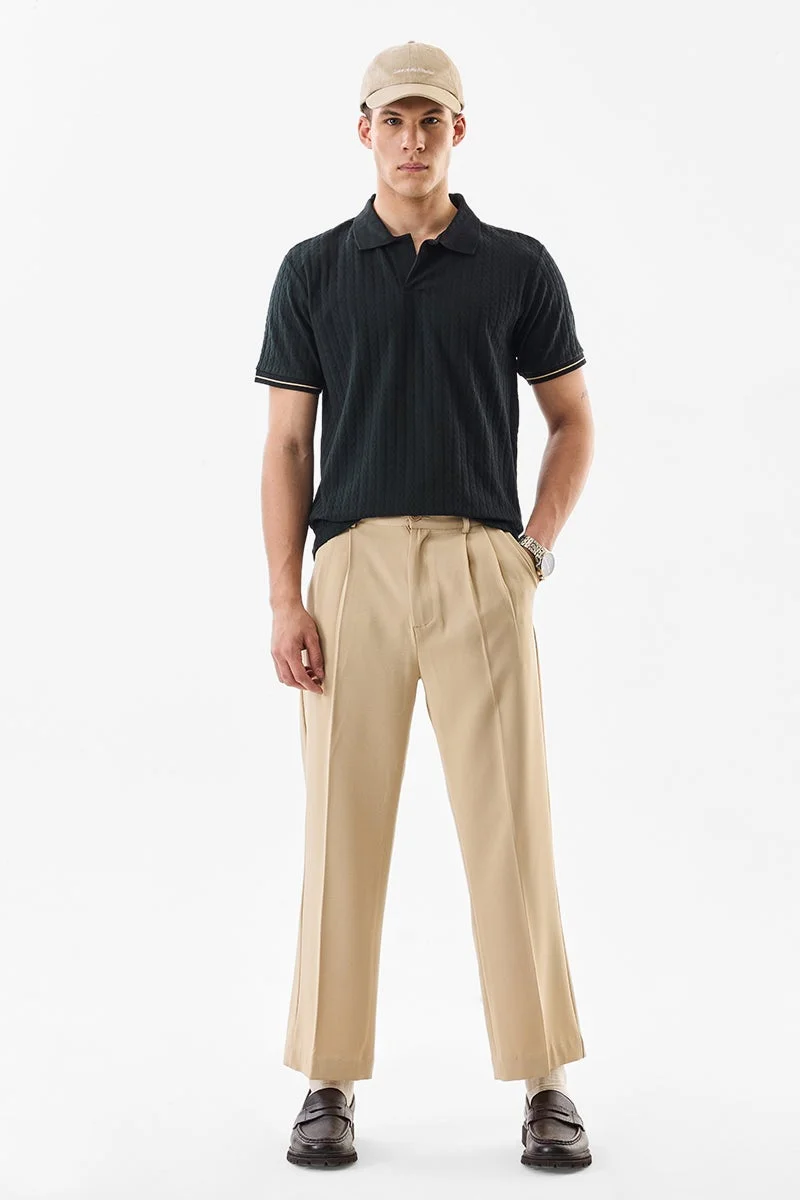 SNITCH Black Textured Half Sleeve Regular Fit T-Shirt