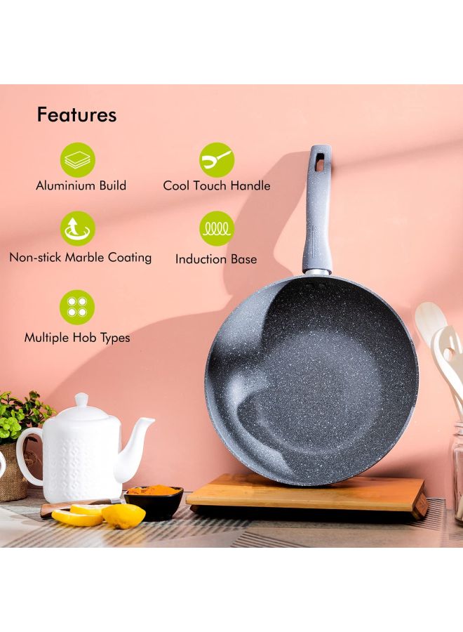 Royalford 28 CM Smart Granite Series Wokpan 5 Layer Durable Construction PFOA Free PTFE Free Grey/Silver - Image 2