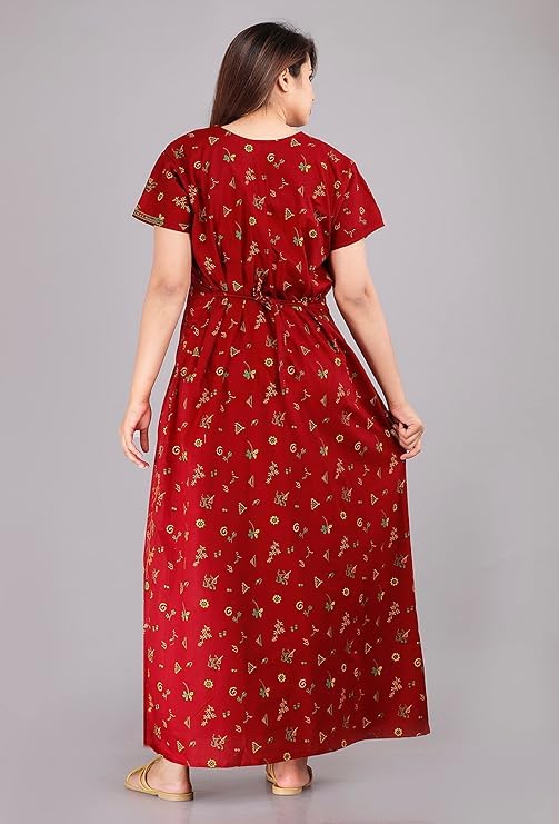 YUKATA Women's Cotton Jaipuri Nighty Gown Pack of 2 – Rajasthani Print Maxi Dress Sleepwear with Pocket Night Dress for Ladies – Soft & Comfortable Loungewear (Combo#6, Free Size) - Image 4