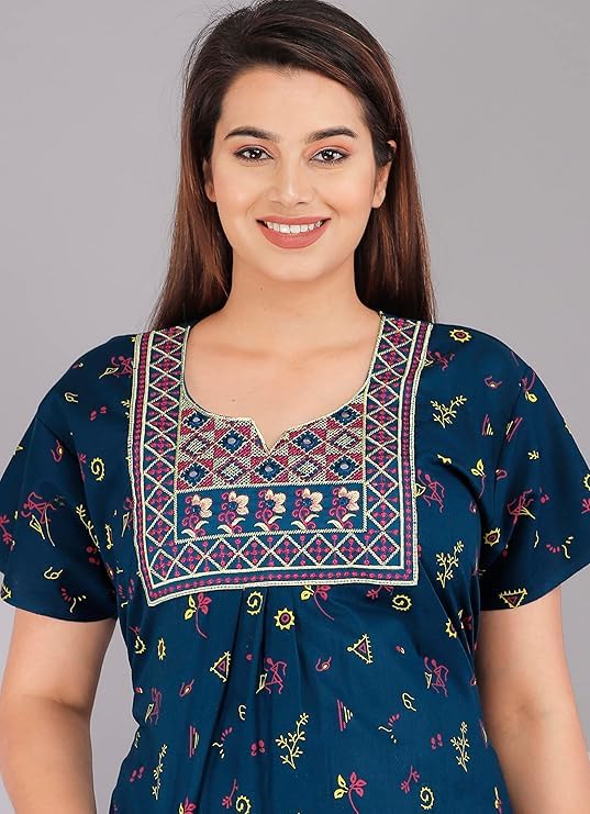 YUKATA Women's Cotton Jaipuri Nighty Gown Pack of 2 – Rajasthani Print Maxi Dress Sleepwear with Pocket Night Dress for Ladies – Soft & Comfortable Loungewear (Combo#6, Free Size) - Image 3