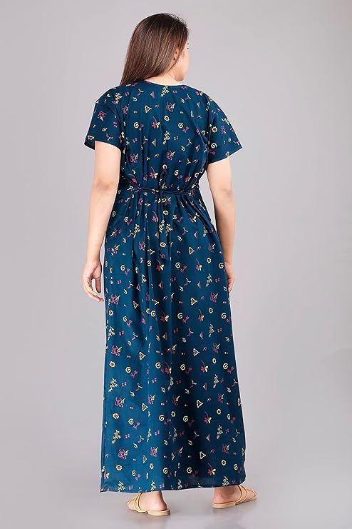 YUKATA Women's Cotton Jaipuri Nighty Gown Pack of 2 – Rajasthani Print Maxi Dress Sleepwear with Pocket Night Dress for Ladies – Soft & Comfortable Loungewear (Combo#6, Free Size) - Image 2