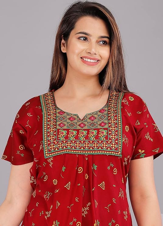 YUKATA Women's Cotton Jaipuri Nighty Gown Pack of 2 – Rajasthani Print Maxi Dress Sleepwear with Pocket Night Dress for Ladies – Soft & Comfortable Loungewear (Combo#6, Free Size) - Image 5