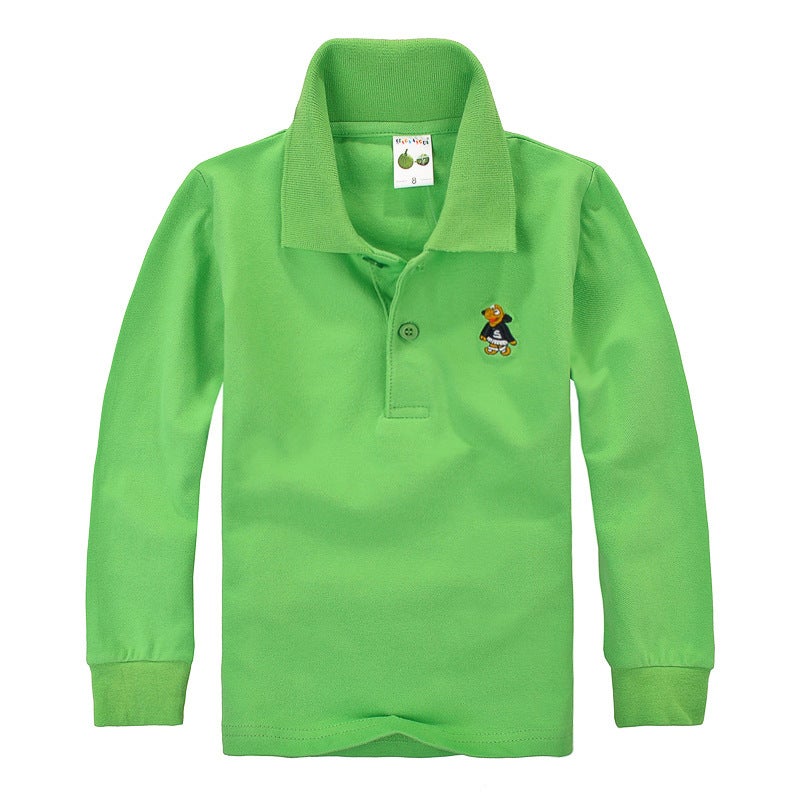 Boys' Children'S Long-Sleeved T-Shirt Cotton Baby'S Autumn Girl'S Lapel Thickened White Base Polo Shirt - Image 1