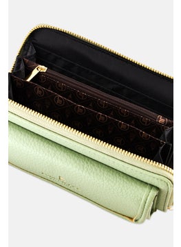 London Fog Women Brand Logo Pebble Long Zip Around And Wrislet Wallet, Sage Green  - Image 3