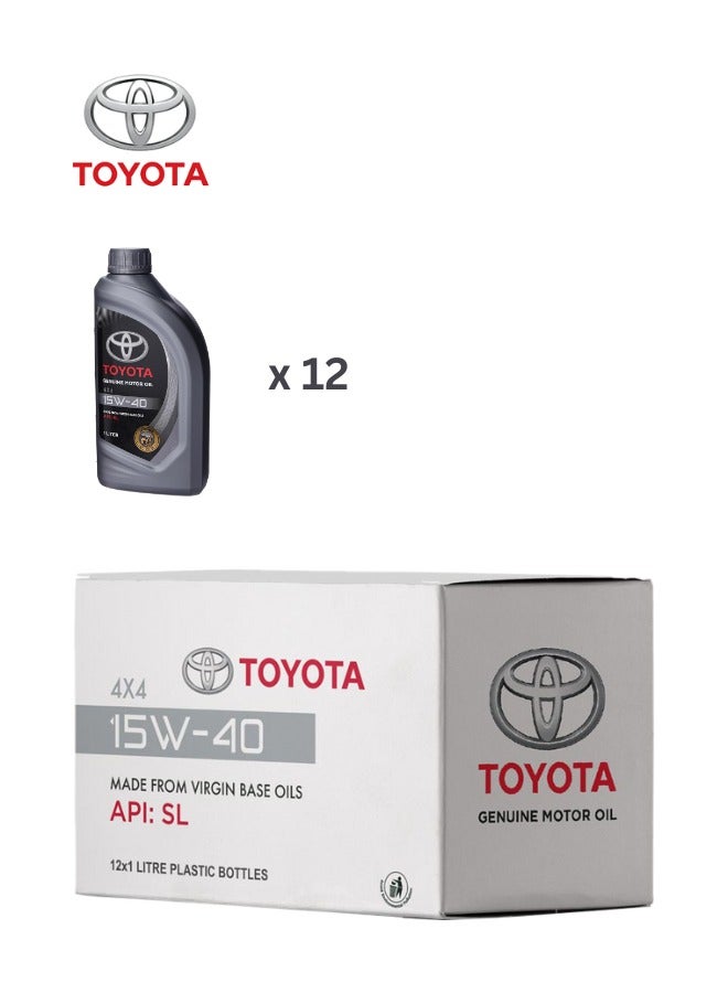 TOYOTA Toyota Motor Oil 15W-40 1 Liters X12 - Premium Engine Oil for Gasoline Vehicles & Light-Duty Trucks (API SL, 1 Quart)  - Image 1
