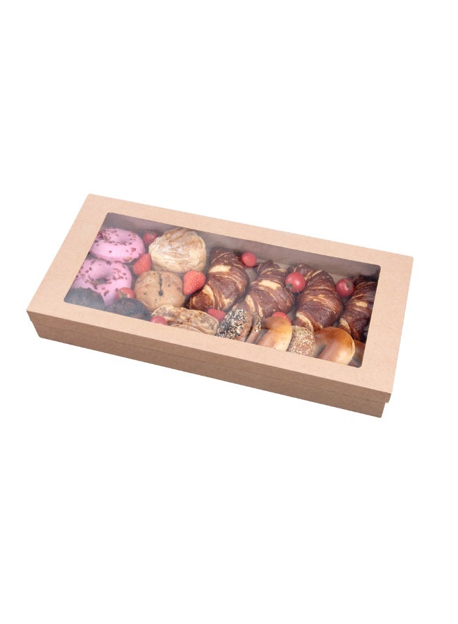 Restaurantware Cater Tek 22.2 x 10 x 3.2 Inch Catering Boxes, 10 Insert Tab Lock Baked Goods Boxes - Window Lids, Easy Assembly, Kraft Paper Window Pastry Boxes, For Charcuterie Or Cupcakes - Image 2