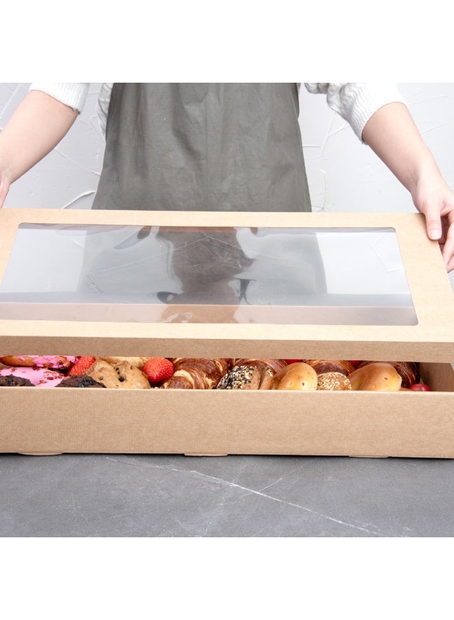 Restaurantware Cater Tek 22.2 x 10 x 3.2 Inch Catering Boxes, 10 Insert Tab Lock Baked Goods Boxes - Window Lids, Easy Assembly, Kraft Paper Window Pastry Boxes, For Charcuterie Or Cupcakes - Image 5