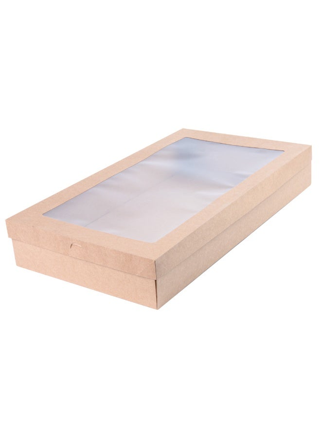 Restaurantware Cater Tek 22.2 x 10 x 3.2 Inch Catering Boxes, 10 Insert Tab Lock Baked Goods Boxes - Window Lids, Easy Assembly, Kraft Paper Window Pastry Boxes, For Charcuterie Or Cupcakes - Image 1