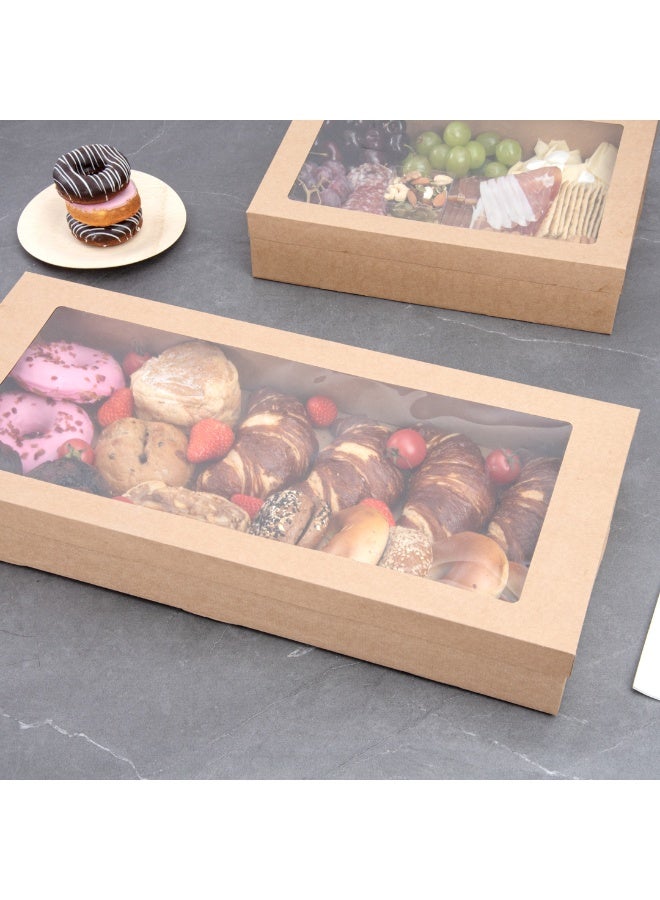 Restaurantware Cater Tek 22.2 x 10 x 3.2 Inch Catering Boxes, 10 Insert Tab Lock Baked Goods Boxes - Window Lids, Easy Assembly, Kraft Paper Window Pastry Boxes, For Charcuterie Or Cupcakes - Image 4