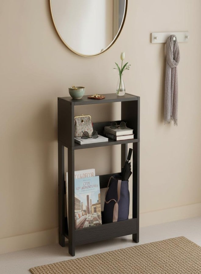 ZEXVIDA Narrow Side Table, 7 Inch Slim Bamboo Nightstand with 3-Tier Storage & Built-in Bookshelf, Small Space-Saving End Table for Living Room, Bedroom, Couch - Image 4