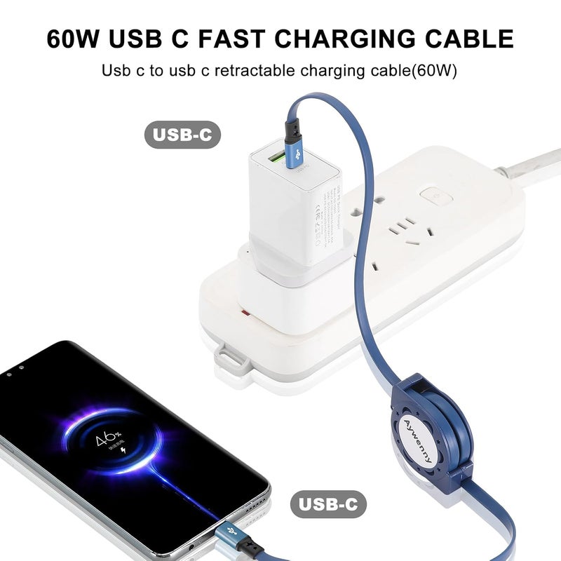 كابل شحن USB C، كابل شحن USB C إلى C بقوة 60 واط، كابل PD من النوع C قابل للسحب للشحن السريع ومزامنة البيانات لهاتف Phone 15 Plus Pro Max، Pad Mini 6/ Pro 2021، Pad Air 4، Galaxy S23 (3 عبوات/3.3 قدم) (3 عبوات) - Image 5