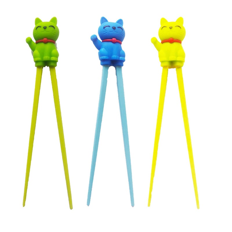 كاريكون Cute Tableware Learning Training Helper Chopsticks for Kid Beginner Adult (3pcs, Lucky cat) - Image 3