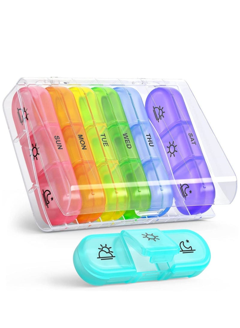 Generic - Weekly Pill Organizer 3 Times A Day, Portable Travel Pill Box 7 Day with Large Compartments, Portable Travel Pill Case for Vitamins, Medicine, Fish Oils, Supplements (Transparent shell, Color Box) - Image 1