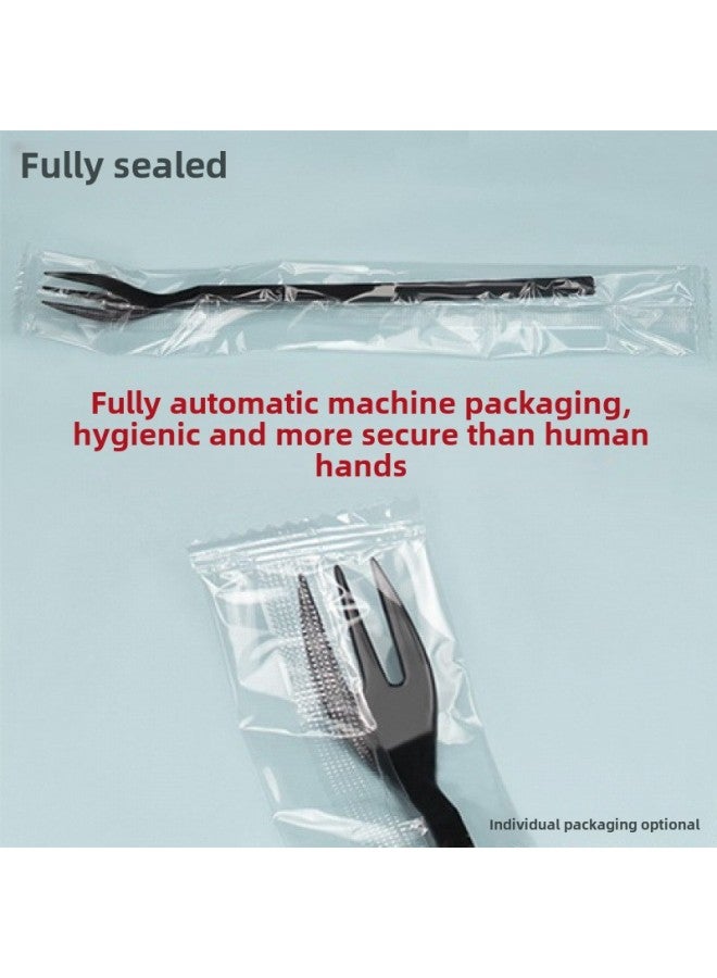 Fruit Fork Disposable Fork Plastic Small Rubber Fork Fruit Sign Cake Fork Fruit Tea Fork Long Handle Independent Packaging-Specifications:19cm Black Long Fork 100 Pieces With Paper Towel  - Image 5