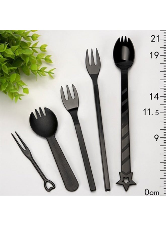Fruit Fork Disposable Fork Plastic Small Rubber Fork Fruit Sign Cake Fork Fruit Tea Fork Long Handle Independent Packaging-Specifications:19cm Black Long Fork 100 Pieces With Paper Towel  - Image 3