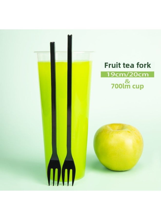 Fruit Fork Disposable Fork Plastic Small Rubber Fork Fruit Sign Cake Fork Fruit Tea Fork Long Handle Independent Packaging-Specifications:19cm Black Long Fork 100 Pieces With Paper Towel  - Image 4