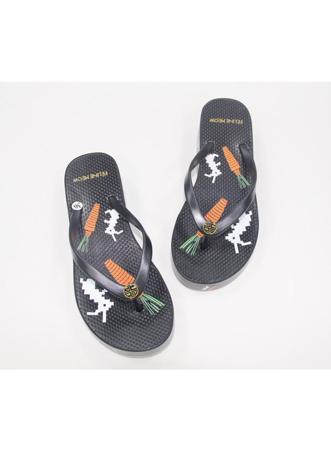 Summer Thick-soled Wedge-heeled Flip-flops European And American Style Tb Printed Heightening Retro Fashion Flip-flops