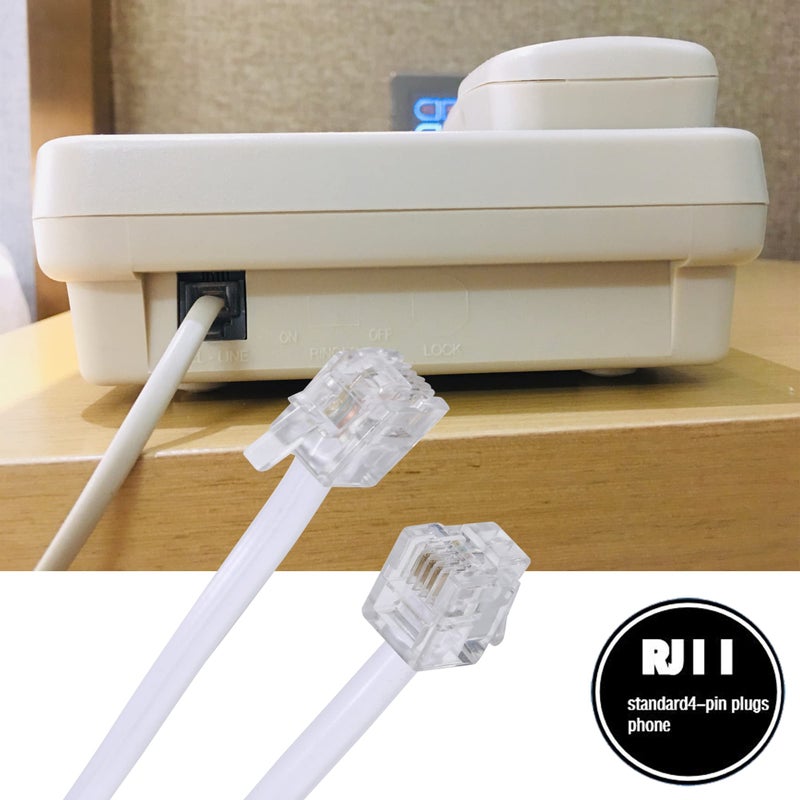 Ubramac 15 Feet Long Telephone Extension Cord Phone Cable Line Wire, with Standard RJ11 Plug and 1 in-Line Couplers and 15 Cable Clip Holders-White - Image 4
