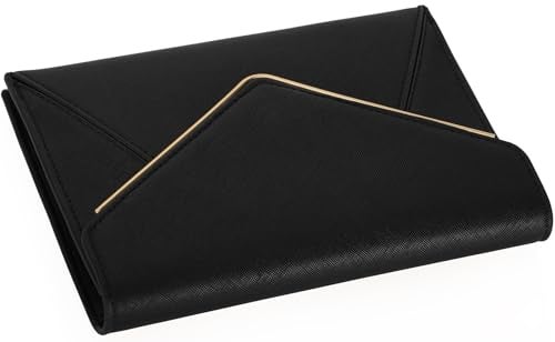 DEXMAY DM DEXMAY Evening Clutch Handbag for Women Elegant Saffiano PU Leather Envelope Handheld Purse Formal Foldover Dressy Bag Black - Image 5