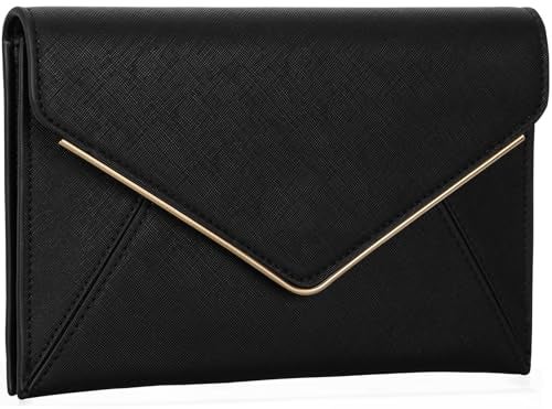DEXMAY DM DEXMAY Evening Clutch Handbag for Women Elegant Saffiano PU Leather Envelope Handheld Purse Formal Foldover Dressy Bag Black - Image 1
